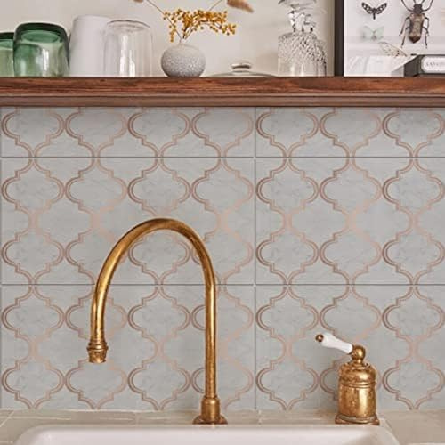 Piastrelle autoadesive moderne color oro rosa e grigio, in PVC, per pareti e pavimenti, impermeabili, durevoli, facili da installare, ideali per bagno e cucina, 30 x 15 cm