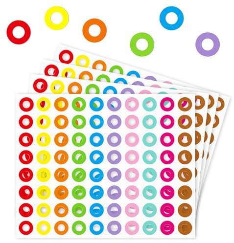 FloralGrace Pack of 1600 Self-Adhesive Tear-Resistant Hole Reinforcement Rings in 10 Colours