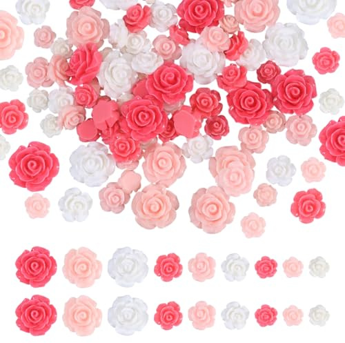 CHGCRAFT 78 Stück Mini Rose Blume Harz Cabochons Flatback Perlen Harz undurchsichtig Charms für DIY Handwerk liefert handgemachte Dekoration