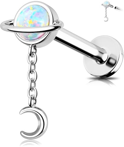 OUFER 16G Helix Mond Conch Piercing Ring 316L-Edelstahl 8 mm Opal Knorpel Ohrpiercing Conch Piercing Lippenpiercing
