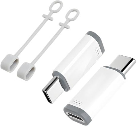 2 adattatori da Lightning a femmina a USB C maschio, da USB-C a Lightning con fibbia antiperdita, non per audio/OTG (bianco rotto)