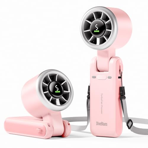 Diveblues Portable Handheld Turbo Fan, 5 Gear Wind, Battery Operated, Up to 12 Working Hours, 3 IN 1 Hand Fan with Air Turbo Tech Cooling Fan for Outdoor Activities, Travel, Working