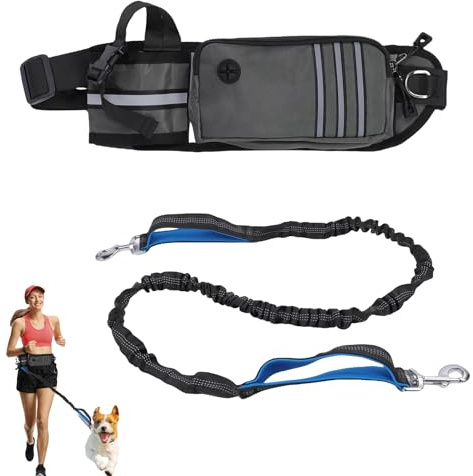 ZESTEFY Correa para Perros Manos Libres, Cinturón de Cintura Ajustable de Doble Manija, Cinturón para Pasear Perros Elásticas Retráctiles, para Pasear, Correr, Hacer (Negro)