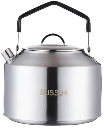 Bouilloire de camping - En acier inoxydable - Bouilloire sifflante - Utilisation en extérieur - Bouilloire de camping à ébullition rapide - Qualité 304 - Design compact et léger - Pour camping