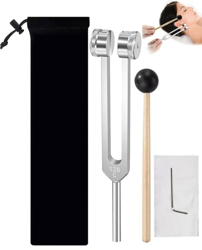 KEMUZ Horquilla de Afinación Diapasón Juego de Diapasón, Diapasón 128hz, Diapasón, Diapasón Musical con Martillo de Silicona y Herramienta de Reparación Ofrece Respuesta de Frecuencia Precisa