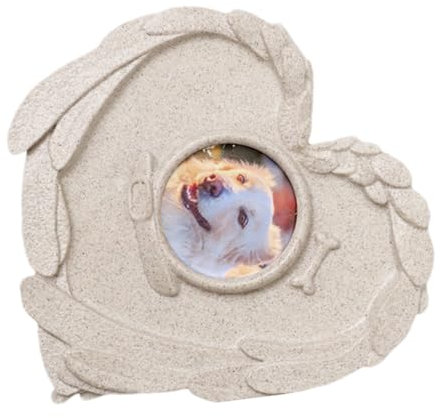 Tewzafiya Pierre Commémorative pour Animaux | Stèle Funéraire pour Chien,Marqueur de Cimetière en Forme de Cœur avec Cadre Photo, Souvenir de Sympathie pour Décoration de Jardin Extérieur