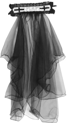 TOVINANNA peigne à voile clip voile de célibataire casque de de dentelle d'halloween court noir de dentelle noire blanc de deuil chiffon Black
