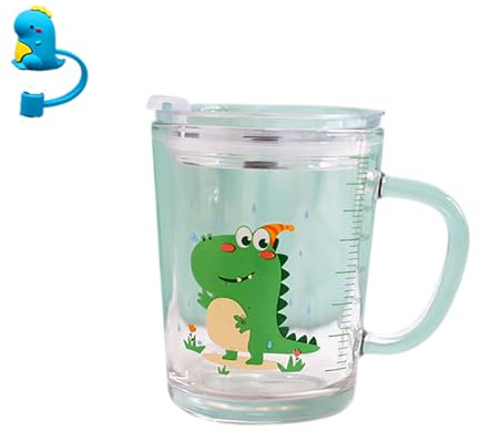 Banzimiao Tazza di Latte con Bilancia, Tazza da latte con cannuccia, Bicchiere con Cannuccia e Coperchio per caffè, succhi di frutta, tè freddo,Dinosauro, 350 ml (E)