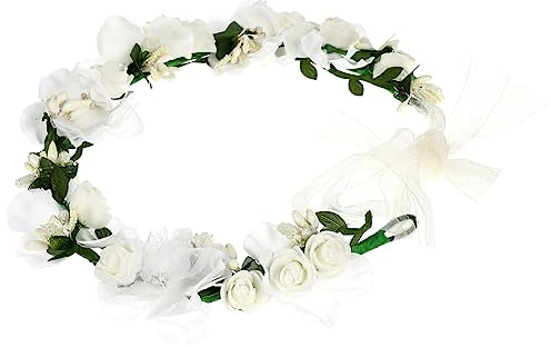 TOYZFRIENDY Braut-haarband Blumenkranz Floral Haarschmuck Für Hochzeiten Feste Und Fotoshootings Künstliche Blüten in Weiß Bequem Und Leicht
