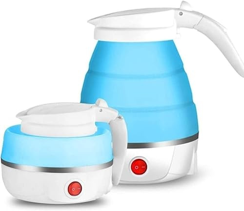 Bollitore elettrico pieghevole da viaggio in silicone per uso alimentare, 600 ml, 110-220 V, con spegnimento automatico e cavo di alimentazione separabile, portatile, colore blu.