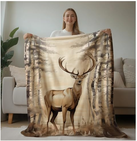 Coperta in Peluche Deer Animal Print Deer Copriletto Confortevole Coperte Traspiranti Blanket per Camera da Letto Ufficio Quattro Stagioni S