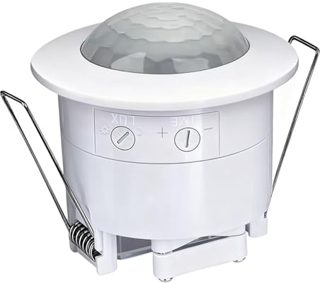360° PIR Ceiling Sensor, Recessed Occupancy Sensor Motion Indoor Flush Mounted, Infrared Detector, 6m Detection Range, Max 1200W for Incandescent 300W for LED, IP20 3-Wire, White, for Home and Office