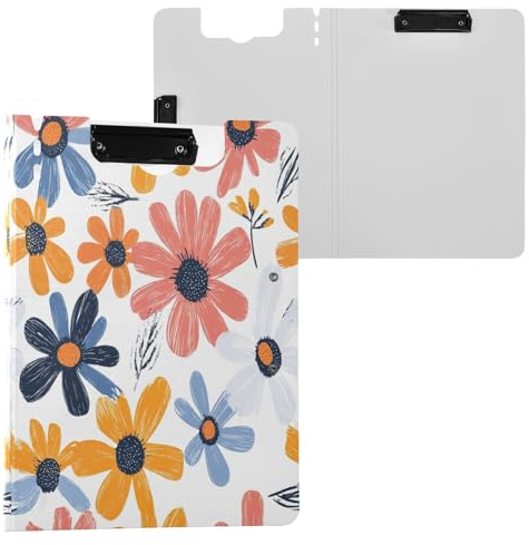 JUMBEAR Hermoso portapapeles de pétalos coloridos A4 con clips dobles, tablero plegable con tapa, organizador personal ligero adecuado para hospitales, oficinas, escuelas, negocios, suministros de