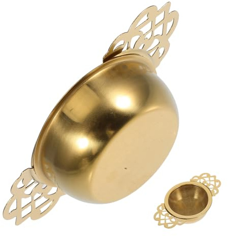 Filtre à Thé 1 Pièce en Acier Inoxydable 304, Poignée Creuse Double | Or, Petites Perforations pour Infuser Thé et Herbes, avec Tasse, pour Fête du Thé