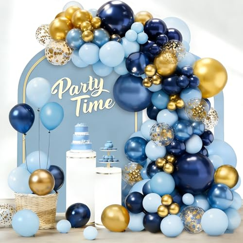 Navy Blue Gold Balloon Arch Kit, Confetti Balloons, 103Pcs 18 12 10 5 Inch Different Sizes Balloon Garland, Latex Balloons, Perfect for Baby Shower, Birthday, Wedding, Graduation Decorations