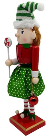 Cabilock Christmas Elf Nutcracker Statue Wooden Holiday Figurine with Vibrant Nonfading Colors for Festive Tabletop Decor and Xmas Parties Handmade Wooden Elf Doll for Indoor Decorations