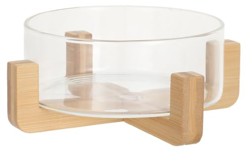 Gadpiparty Bol Salade en Verre avec Base en Bois 16x16x4, 4 Cm | Bol Rond 13x13x4, 5cm, Borosilicate à Haute Résistance Thermique, pour Service et Présentation
