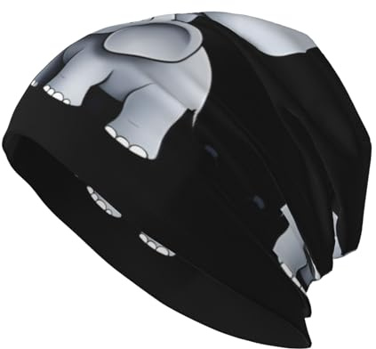 YYHWHJDE Cappello lavorato a maglia con elefante stampato madre e figlio per adulti, morbido, confortevole e traspirante, per uomini e donne, nero