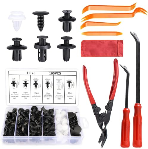 107 Pcs Trim Removal Tools Set, Automotive Rivet Removal Tool Kit Trim Clips for Door Panel Bumper Dashboard Repair