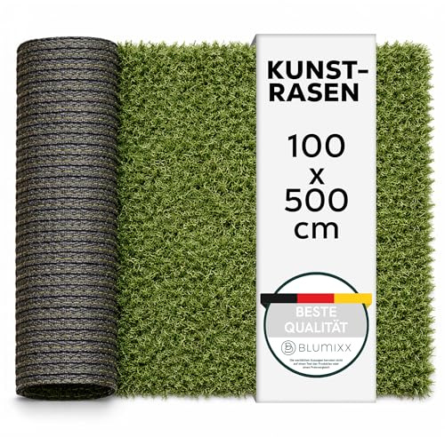 Kunstrasen 100x500 cm – Täuschend Echter, Pflegeleichter Grasteppich für Balkon, Terrasse & Garten, Weiche Textur, UV-Beständig, Leicht Zuschnittbar, mit Drainagelöchern, Robust & Langlebig