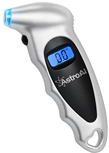 AstroAI Reifendruck Prüfer Digitaler Luftdruckprüfer 0-150PSI mit Hintergrundbeleucht LCD-Display, Kalibriert auf ANSI B40.7 Grad 2A mit Ventil-Adapter für Auto Fahrrad LKW, Silber