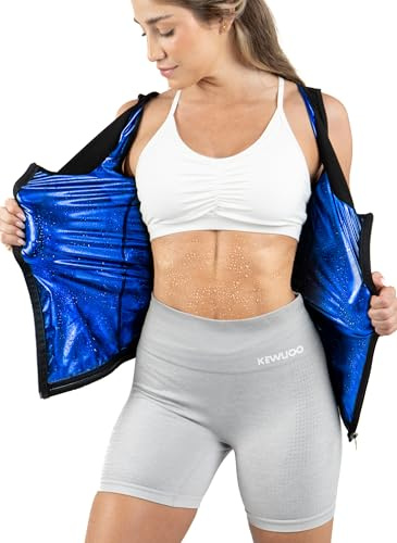 Kewlioo Women's Heat Trapping Zipper Sweat Enhancing Vest - Comfortable Sauna Suit Shirt Jacket Vest - Sweat Compression Top Shapewear Zipup Closure for Women Gym Workout Yoga (Black, L-XL)