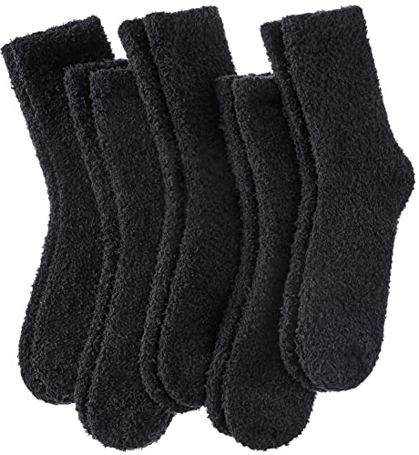 LINEMIN Womens Fuzzy Socks Cozy Fluffy Winter Warm Slipper Socks Microfiber Soft Home Sleeping Socks (5 Pack Black)