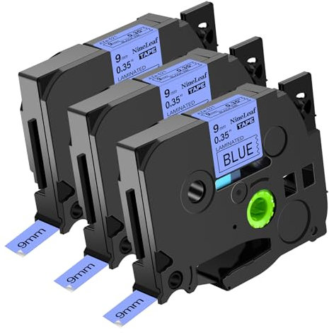 NineLeaf 3 x Kompatibel für Brother P-touch TZe-521 TZe521 TZ-521 TZ521 AZe-521 TZE Schriftband 9mm 0.35'' Schwarz auf Blau Laminiert Etikettenband für Ptouch PT-D400VP D400 D600 Beschriftungsgerät