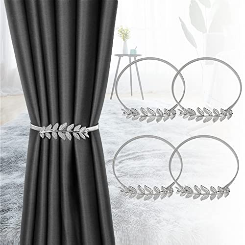 Winlauyet 4 STK. Vorhang Raffhalter Blatt Design Raffhalter Vorhang Clip Legierung Feder Vorhanghalter für Gardinen (Silber)