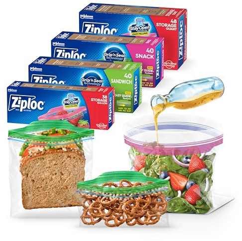 Ziploc Food Storage and Sandwich Bags Variety Pack, Stay Open Design with Stand-Up Bottom, Easy to Fill, 166 Bags Total
