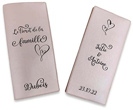 Livret de Famille personnalisé, idée cadeau personnalisable, cadeau mariage original, Protège Livret de Famille Nacré Rose Coeur - CL0065a