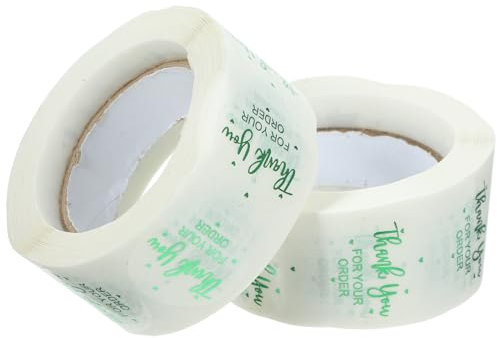 NUOBESTY Klebeetiketten Doppelseitig Für Paketverschlüsse Aufkleber Etiketten 2 Rollen Grüne Schrift 25 Mm