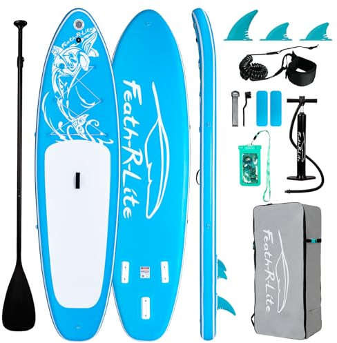 FEATH-R-LITE Aufblasbares Stand Up Paddle Board SUP mit Paddleboard Zubehör, Multifunktionale Paddle Boards Rutschfestes Deck Design für Erwachsene und Jugendliche (Himmelblau)