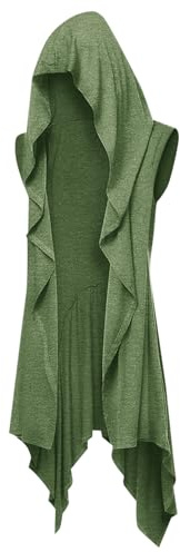Runcati Uomo Volant Giacca Lungo Cappuccio Senza Maniche Sciarpa Collare Cardigan Drappeggiato Cappotto Leggero Cappotto, verde militare, XXL