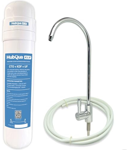 ​HubQua K5.1F - Filtre à Eau Anticalcaire Compact Certifié NSF avec UltraFiltration pour Installation Sous Évier - Avec Robinet Exclusif - 6 Mois d'Utilisation, Cartouche 3en1, Filtration & Économie