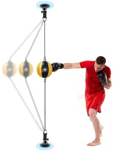 Box-Speedbag For Den Innenbereich, Deckenhalterung, Tragbare Boxsäcke/Doppelend-Reflexball, Spielzeug For Stressabbau Mit Saugnäpfen, Entlastung For Erwachsene, Türrahmen/Boden, Box-Fitness-Workout(Re