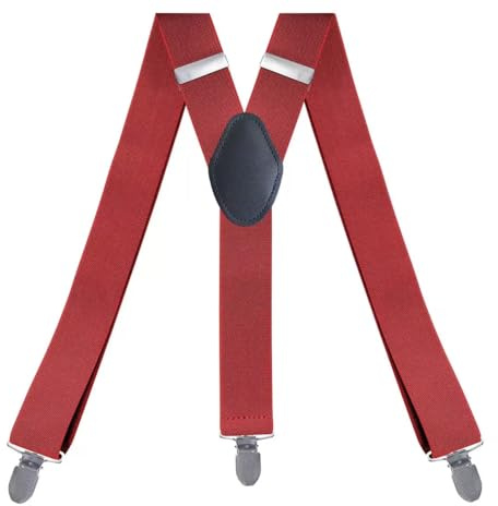 NestNook Bretelles robustes pour homme et femme, 3,6 cm de large, dos en Y, élastique, 3 clips métalliques solides, tenue formelle et décontractée, Rouge, taille unique