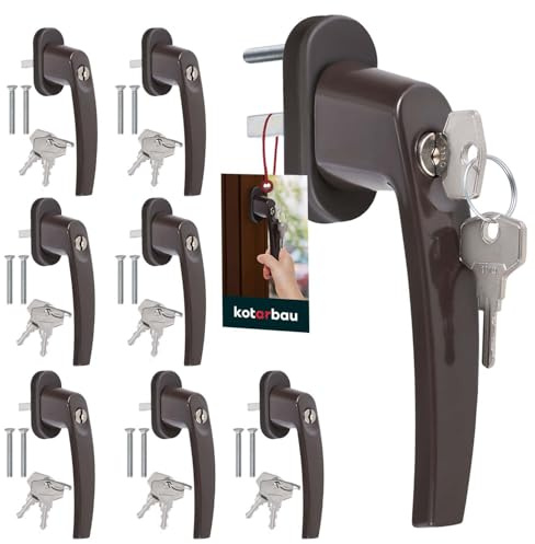 KOTARBAU® Lot de 8 poignées de fenêtre verrouillables - En aluminium - Marron - Revêtement par pulvérisation - Avec serrure de 35 mm - Verrouillables
