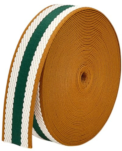 MAYJOYDIY Nastro In Jacquard A Righe Bianche e Verdi Da 9.1 m, Nastro In Twill di Cotone A Righe Da 38mm, per Zaini, Cinture, Indumenti, Imbracature, Abbigliamento e Artigianato Da Cucire
