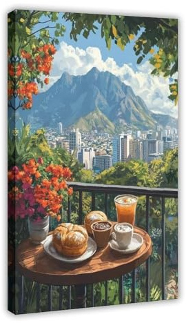 QOTOPGPG Poster su tela con vista sul balcone di Pan Dulce Breakfast, Monterrey, decorazione per camera da letto, ufficio, stanza, regalo, 40 x 60 cm