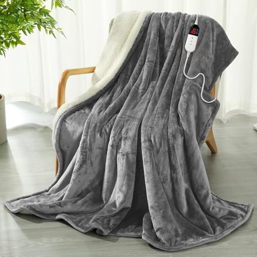 COZYTY Heated Blanket 130 x 180 cm, Machine Washable Electric Throw, Grey