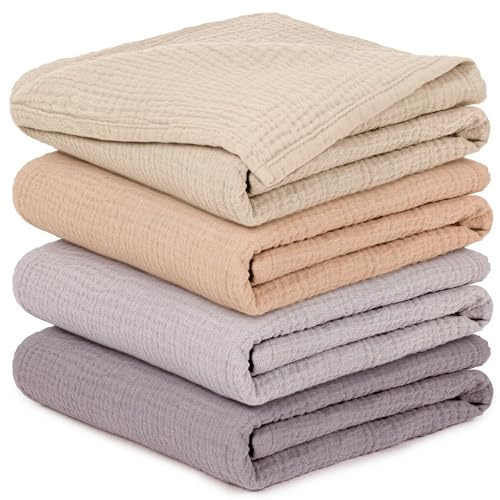 Mulltücher Baby - 4 Stück Spucktücher Baby Baumwolle für Jungen und Mädchen, Weich, Atmungsaktiv und Extrem Saugfähig, Ideal zum Reinigen, Abwischen und Abdecken von Neugeborenen, 60x60cm Rosa&Violett