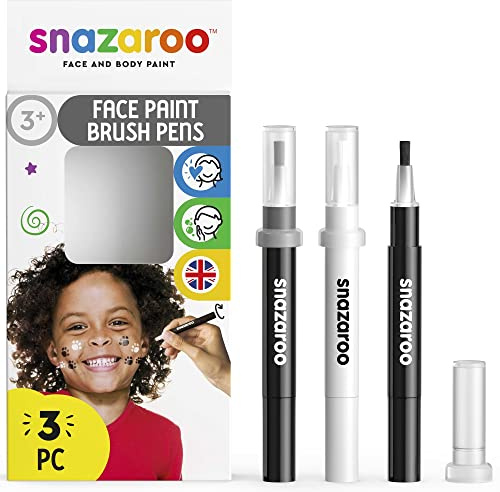 Snazaroo Brush Pens, Monochrome Pack of 3, Safe and Non-Toxic, Precision Brush Nib, for Ages 3+, Black and White (Packaging may vary)