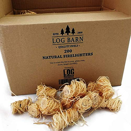 Log Barn Natürliche Anzündwolle - 200 Stück, Öko Anzünder Holzwolle für Holzöfen, Pizzaöfen, offene Feuer, Kaminanzünder und Grillanzünder - Echtes Log Barn Anfeuerholz (200 PC)