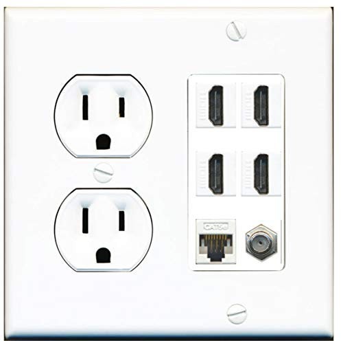 Presa di alimentazione rotonda 4 porte HDMI 1 cavo coassiale TV-tipo F Cat5e Ethernet piastra a parete