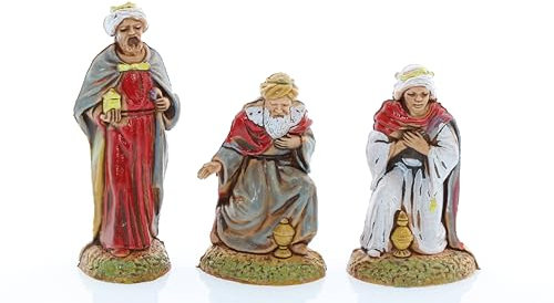 Moranduzzo Tris Re Magi Adatto a Presepe da 6 cm Scala 1:32 – MINI 6 – Statuina Indistruttibile, Stile '700, Rifinita a Mano, Scultore M. Landi, Made in Italy