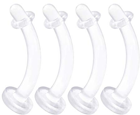 KJM FASHION 4PCS flessibile acrilico trasparente curvo Barbell Fermo 16 Gauge naso labbro orecchino sopracciglio piercing gioielli vedere più misure, acrilico, metallo