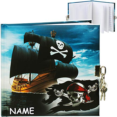 alles-meine.de GmbH Schlüssel & Schloss - Tagebuch/Notizbuch/Poesielabum - Pirat - Piratenschiff - inkl. Name - blanko weiß - gebunden - 96 Seiten - Dickes Buch - Notizen/P..
