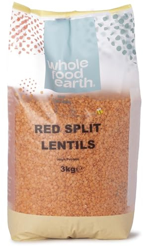 Wholefood Earth Lentilles Rouges Cassées 3 kg - Sans OGM, Naturelles & Riches en Protéines
