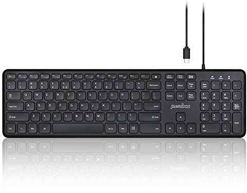 perixx PERIBOARD-210C Wired Full-Size USB C Keyboard with Quiet Scissor Keys - Compatible with Tablets, Desktop, and Laptops - Black - US International QWERTY